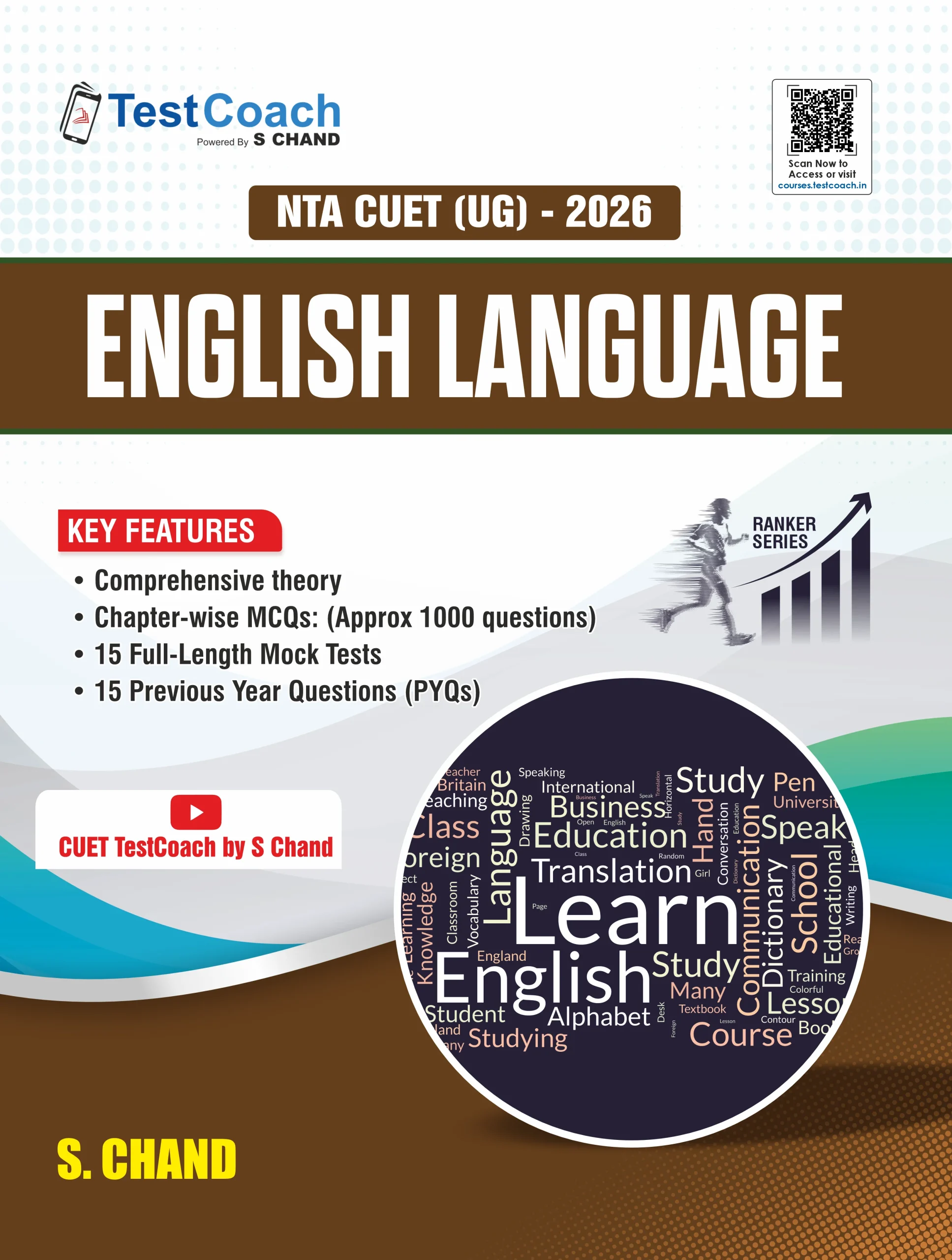 TestCoach NTA CUET (UG) English Language Book For Entrance Exam 2026 Best Theory, MCQ, Mock Test, PYQ Previous Year Exams Question Paper Vocabulary, Grammar, Reading Ability Latest Edition Books
